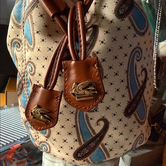 ETRO Milano Paisley Drawstring Clutch with Brown Leather Accents - Picture 2 of 16